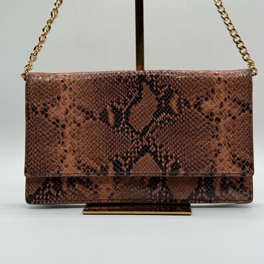 Ann Taylor Genuine Suede Snake Print Convertible Clutch Gold Chain - NWT - Picture 3 of 14